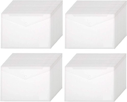 Poly Envelope - 50pcs Clear Waterproof Plastic Folder with Button Closure | Letter/A4 Size