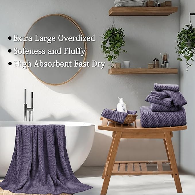 8-Piece Purplr Bath Towels Set,2 Oversized Large Bath Towels Sheet,2 Hand Towels and 4 Washcloths - 600 GSM Soft Luxury Towel Set,Highly Absorbent Quick Dry Towel Collection for Bathroom,Hotel and Spa