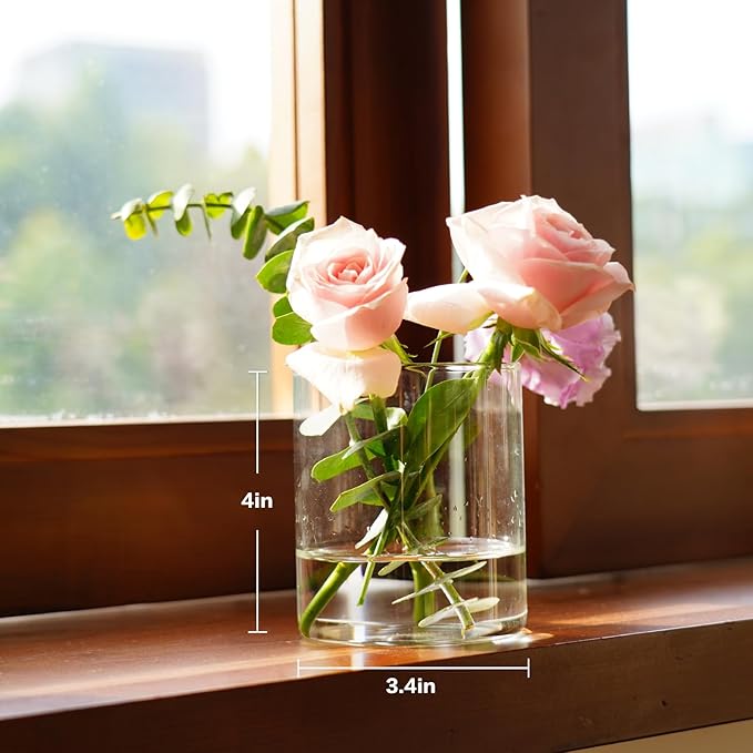 12pcs Glass Cylinder Vases for Centerpieces - 4 inch Clear Glass Flowers Vases Bulk, Hurricane Candle Holders Floating Candle Vases for Table Centerpiece Formal Dinners Home Decor