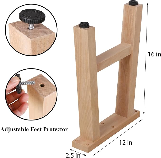 16 Inch H Shape Wood Furniture Legs - Table & Bench Replacement Legs Set of 2 - Rustic Modern Style - Square Unfinished Wooden Legs, Heavy Duty DIY Industrial