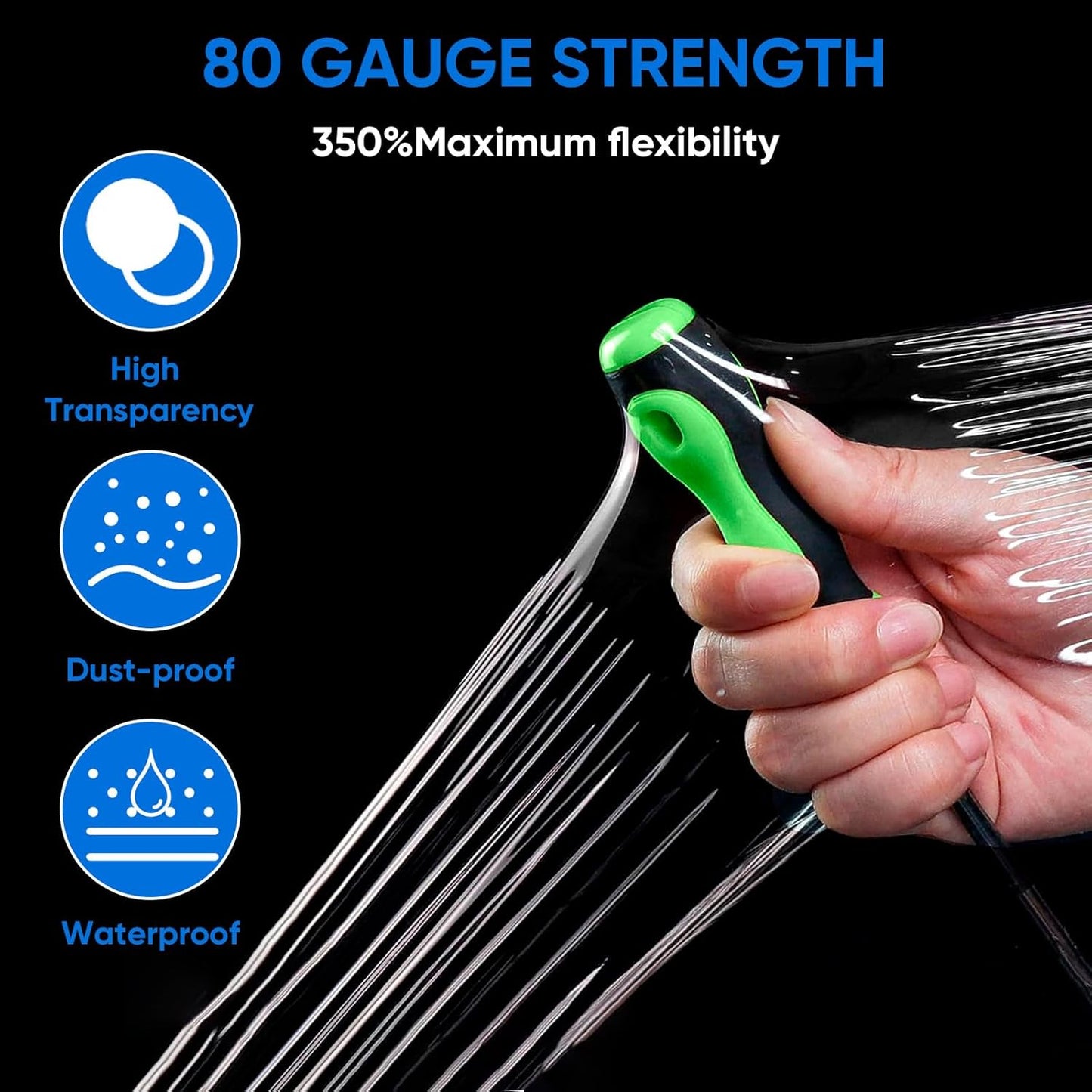 TICONN Stretch Wrap Film Roll - 1000ft Industrial Strength Clear Plastic Wrap with Handles | 5 Inch Wide