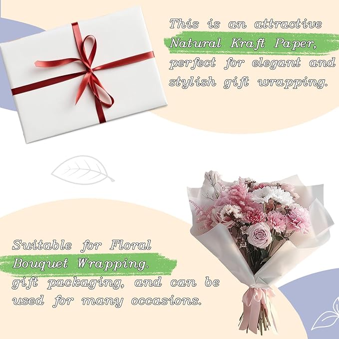BAIJIALI 36" x 2,400" (200') Kraft Paper Roll for Craft Bulletin Board Paper Art Table Covering Crafting Gift Wrapping Bouquet Packing Parcel (White, 36''x200')