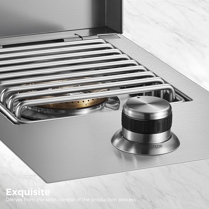 VEPURLT Outdoor Grill Drop-in Gas Single Side Grill Burner, 304 Stainless Steel, Natural Gas Built-in Side Burner