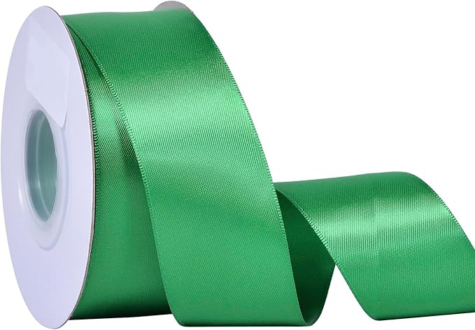 YAMA Green Double Faced Satin Ribbon, 1 1/2 Inch 25 Yards, Great for Crafts Bows Flower Bouquet Wedding Home Decor Gift Wrapping