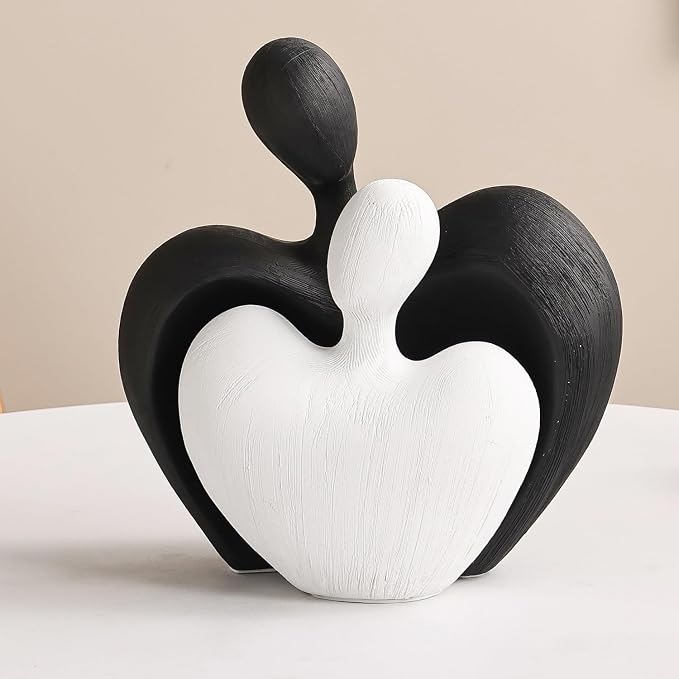 Ceramic Couple Statues Home Decor Aesthetic Abstract Sculpture Modern Decorative Statue for Living Room Bedroom Bookshelf Table Centerpiece Office (White and Black)