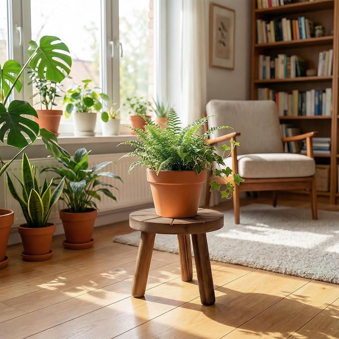 Delma Wood Plant Stands Indoor, 3-Pack Single Plant Stand for 7-10 Inch Pots, Mid-Century Modern Plant Stool, Tall Plant Stand for Large Plants for Living Room, Balcony, Office (Dark Brown, 3-Pack)