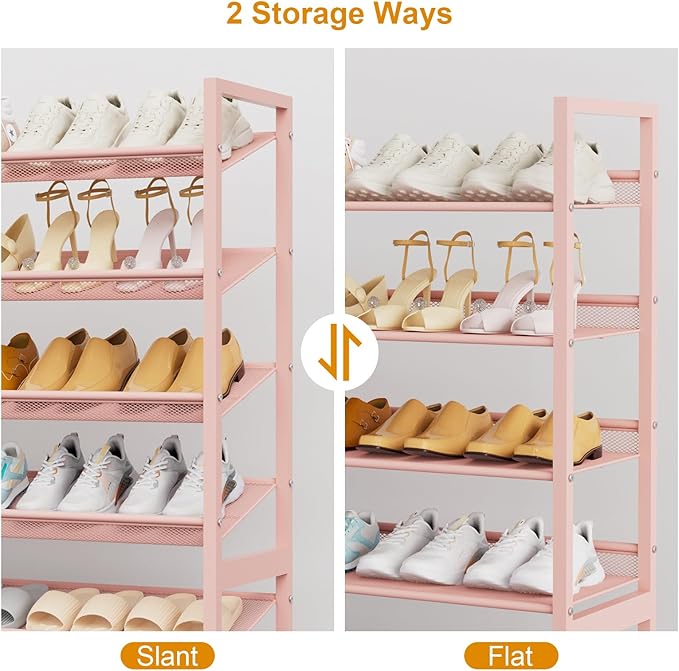 NEYCIL Large Shoe Rack 8 Tier Shoe Organizer, Heavy Duty Metal 4-Tier Stackable Shoe Storage Vertical Shoe Rack for Closet Front Door Entrance, Up to 50 Pairs, 44.8" W x 11.4" D x 56.7" H, Pink