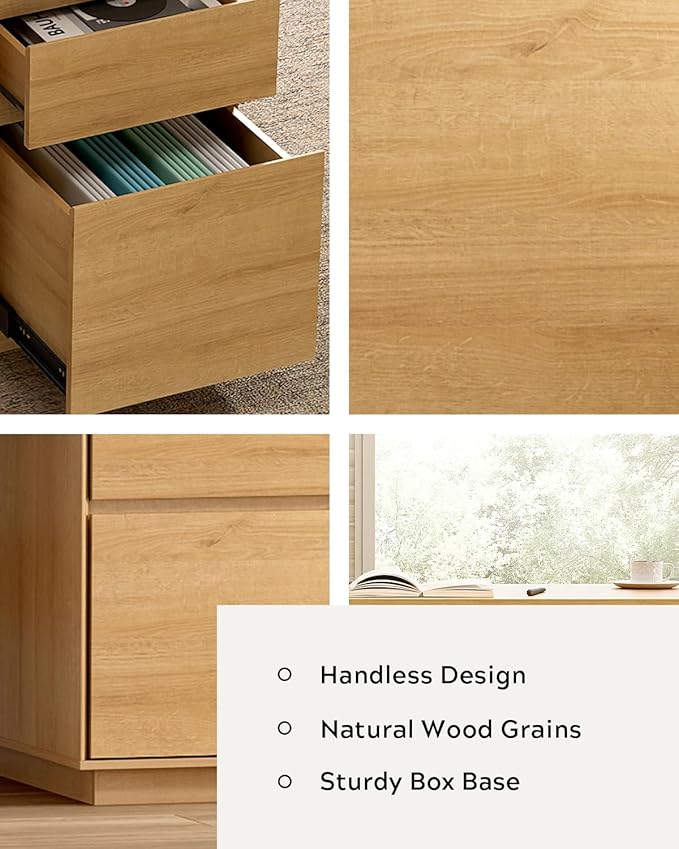 Farmhouse Executive Desk with File Drawer 59" Large Computer Desk Home Office Desk with Charging Station, Keyboard Tray, Storage Cabinet Modern Workspace for Study, Writing, Nautral Oak