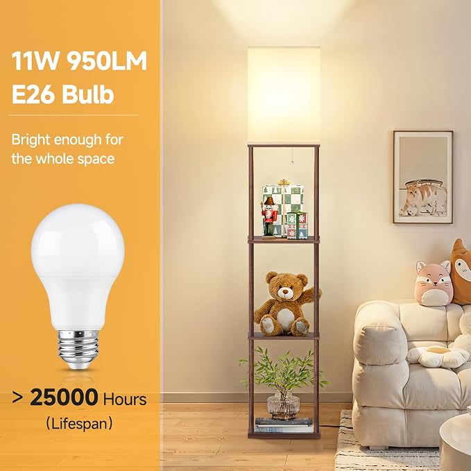SHINE HAI Floor Lamps with Shelves for Living Room, 3-Tier Square Modern Standing Lamp with 3CCT Bulb, 11W 950LM Brightness, Tall Shelf Lamp for Bedroom, Office, Bookshelf & Display Organizer
