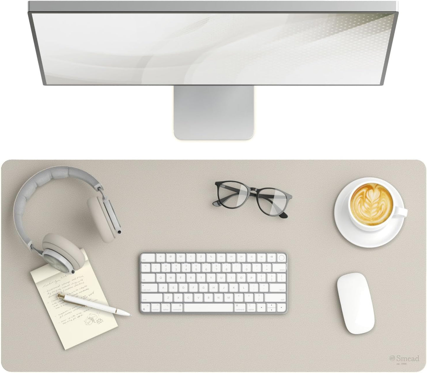 Smead Vegan Leather Desk Pad - Non-Slip Faux Suede Backing | Stylish Office Organizer, 31.5” x 15.7” Sandstone