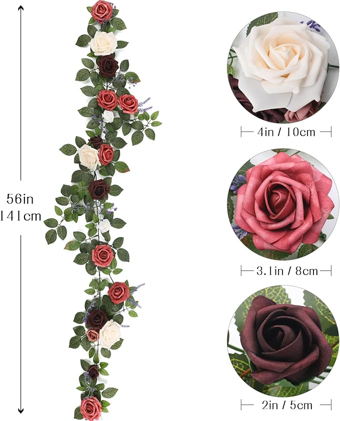 Senseya Artificial Rose Runner Rustic Garland Floral Arrangements Wedding Ceremony Backdrop Arch Flower Table Centerpieces Decorations