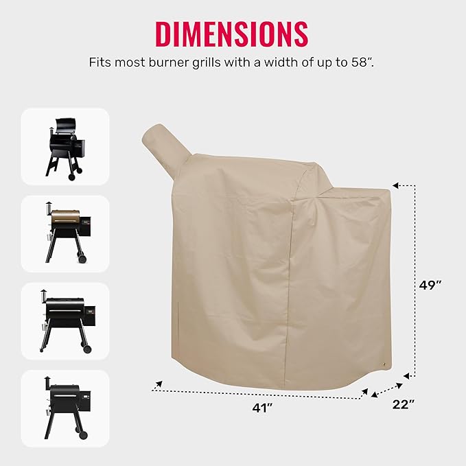 Grillman Grill Cover for Traeger Pro Series 575/22 - Wind and Waterproof Solution-Dyed Fabric - Smooth Sewing Thread with Dark Line Inside - Tan - Traeger Grill Cover
