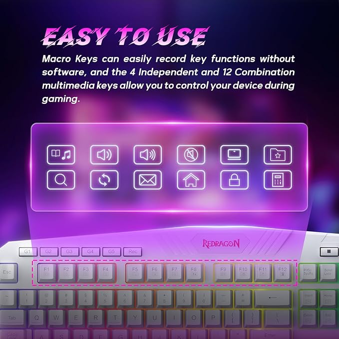 Redragon Updated Programmable Gaming Keyboard and Mouse, RGB Backlit Keyboard Mouse with Software, Independent Macro Record Keys, Value Combo Set, White - S101-3 PRO
