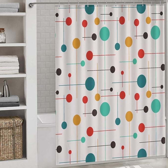 Mid Century Modern Shower Curtain,Atomic Starburst Geometric Diamond Pattern Shower Curtains Set for Bathroom Fabric Decorative Bath Curtain Washable Curtain Hooks, 72x72”