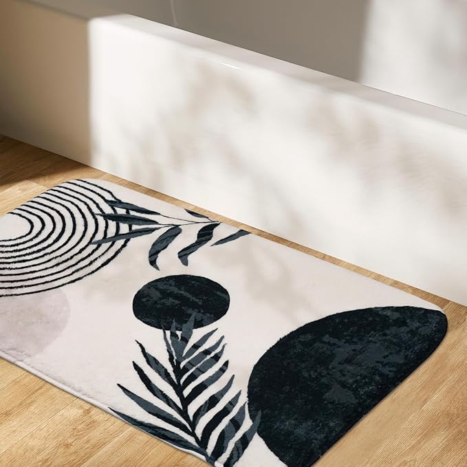 Bathroom Rugs Black and White Boho Bath Mat, Small Cute Bath Mat Non-Slip Soft Washable Bathmat Shower Rug for Bathtub Boho Decor