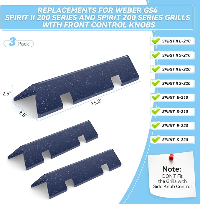 Webonbake 15.3 inch Flavorizer Bars for Weber GS4 Spirit II & I E210 S210 E220 S220 Grill with Front Control Knobs, Porcelain Steel Heat Plate Flavor Bar Replacement for 7635, 3 Pack
