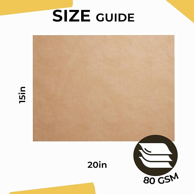 Kraft Paper Sheets - 15 x 20 in. - 240 Sheets of Brown Wrapping Paper – Heavy Duty Craft Paper for Shipping - Light Brown Construction Paper - 80 GSM - 1000 Square feet