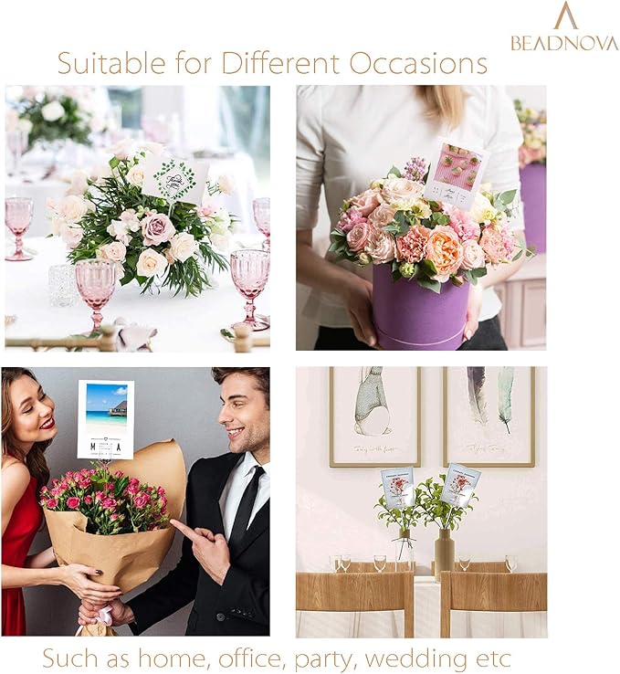 BEADNOVA Floral Card Holder Picks 50pcs 12inch Flower Plastic Floral Pick Holder for Card Photos Wedding Birthday Party Decoration (Fork Shape Head)