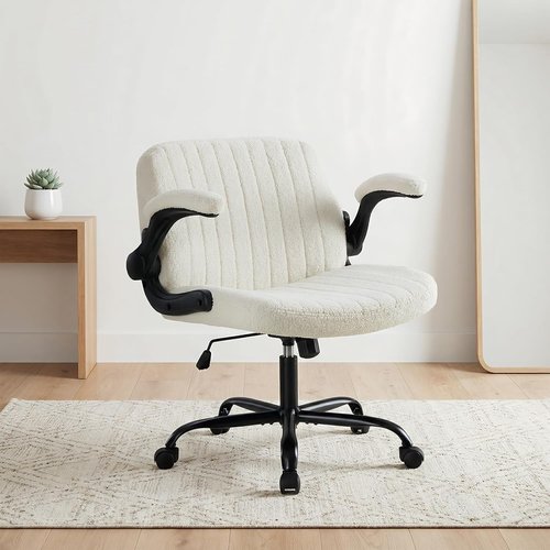 DUMOS Criss Cross Office Chair - Adjustable Swivel Desk Chair with Wheels | Comfy Beige Fabric