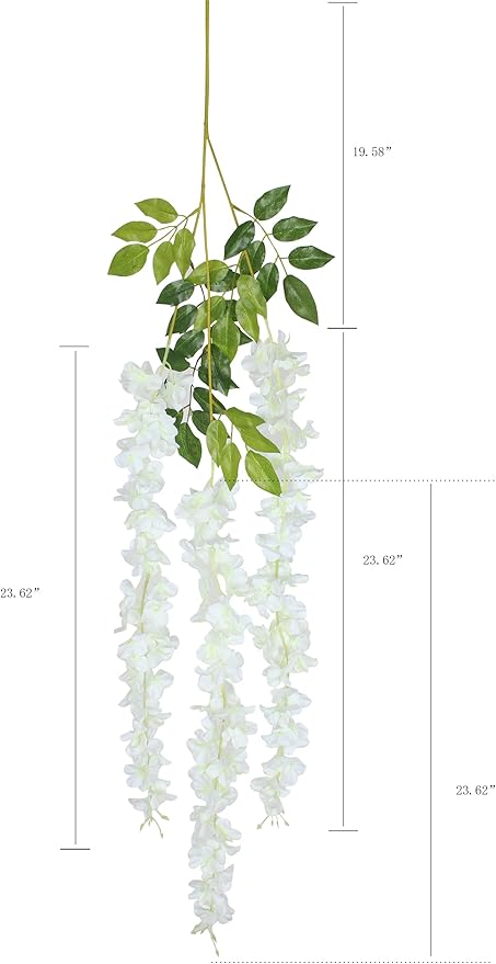 Duovlo 12 Piece Artificial Silk Wisteria Vine 3.6 Feet Ratta Hanging Flower Garland String Home Party Wedding Decor (White)