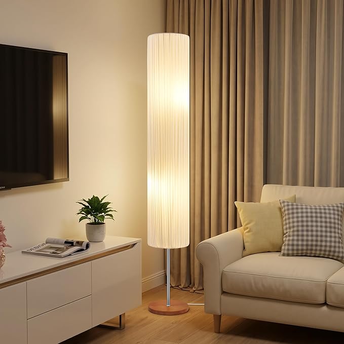 GyroVu 66" Floor Lamp for Living Room, Color Temperature Adjustable Standing Lamp for Bedroom, Corner Floor Lamp with Wooden Base Cloth Shade Tall lamp for Home Decor(Bulbs Included)