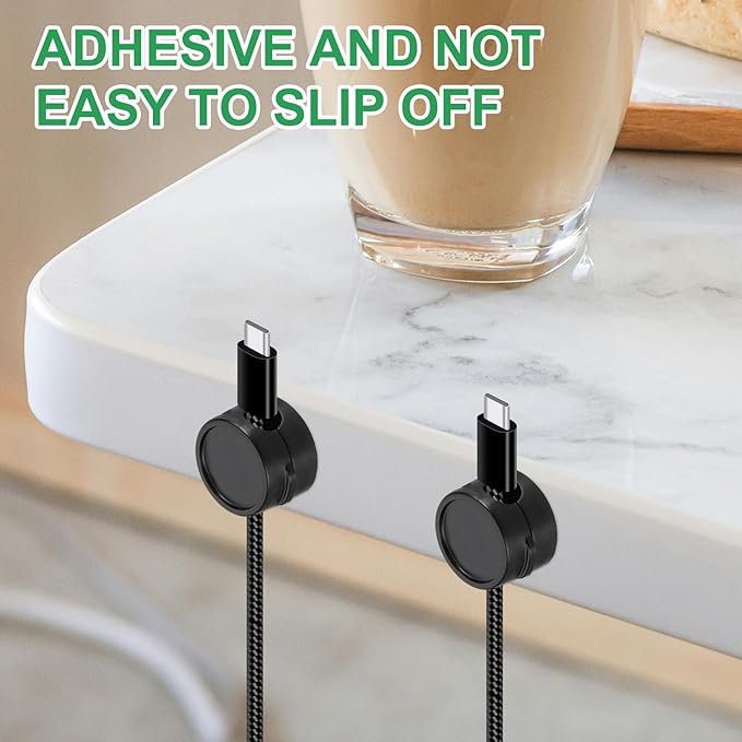 PATIKIL Cable Organizer Holder, 3 Pcs Magnetic Spring Desk Cable Management Clips Adhesive Cord Holder Keeper for Office Desktop Wall Car, Black