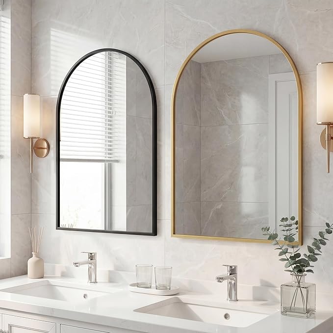 Arched Gold Bathroom Mirrors for Wall, 24x36-Inch Wall Mirror for Over Sink, Vanity Mirror with Matte Metal Frame and HD Shatter-Proof Glass for Entryway, Living Room, Bedroom