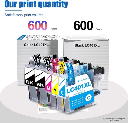 Brother LC401XL High Yield Ink Cartridges - 5-Pack (2 Black, 1 Cyan, 1 Magenta, 1 Yellow) for MFC-J1010DW, MFC-J1012DW, MFC-J1170DW Printers