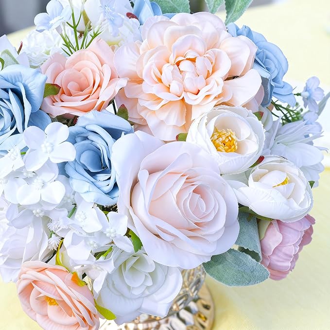 SwanMoon Artificial Flowers Combo Box Set, 36pcs Silk White Roses, Daisy & Peony with Stems for DIY Wedding Bouquets, Bridal Shower, Party Centerpieces & Home Decor