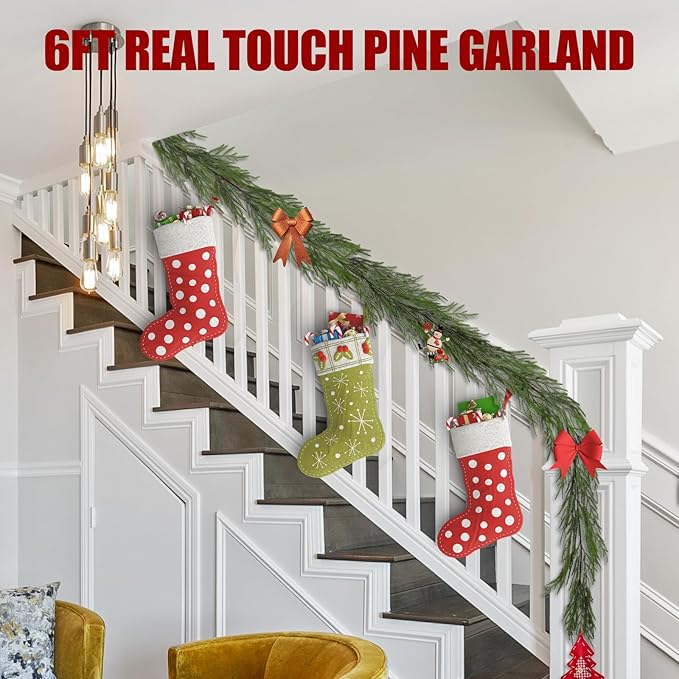 Artgar Pine Garland - 6Ft Christmas Garland - Pine Garland Realistic - Artificial Green Cedar Garlands Christmas Decorations for Home Mantel Stairs Dining Table Christmas Decor (White-Green)