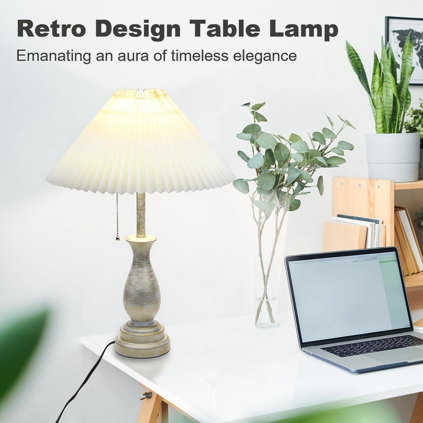 Skiennix Farmhouse Table Lamp - 3-Way Dimmable Nightstand Lamp with Fabric Shade | Modern Design for Living Room & Bedroom