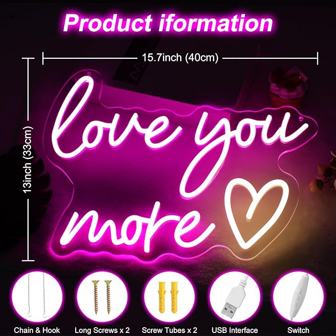 Love you more Neon Sign Wedding Neon Sign Engagement Party Wall Decor LED Wall Art Bedroom Home Decor Lovers Couples Gift Wedding Sign Art, Bedroom Valentine's Day Gift