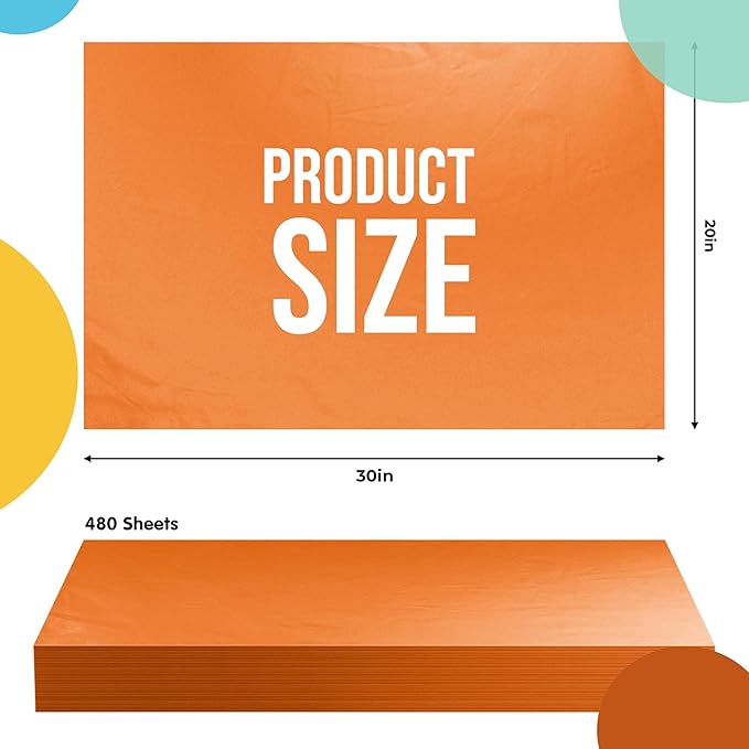 Party Solids Orange Tissue Paper for Gift Bags - 20" X 30" Bulk Tissue Paper Orange 480 Sheets - 10lb Newsprint for Packing, Birthday Gift Box Filler, Packing Supplies for Moving Supplies