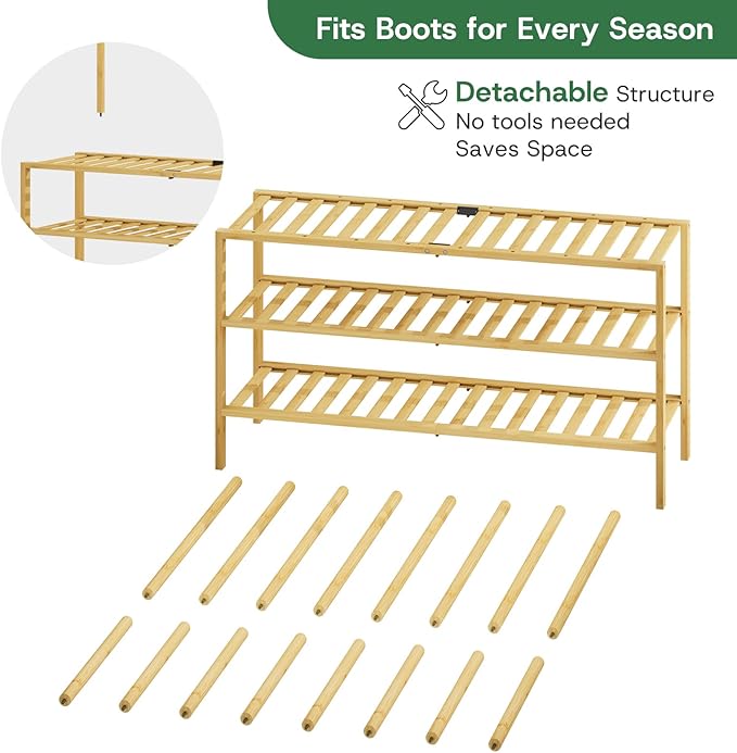 kiplant Tall Boot Rack Organizer - 8 Pair Boot Rack Bamboo Wood Shoe Rack for Entryway & Closet, Holds Tall Boots