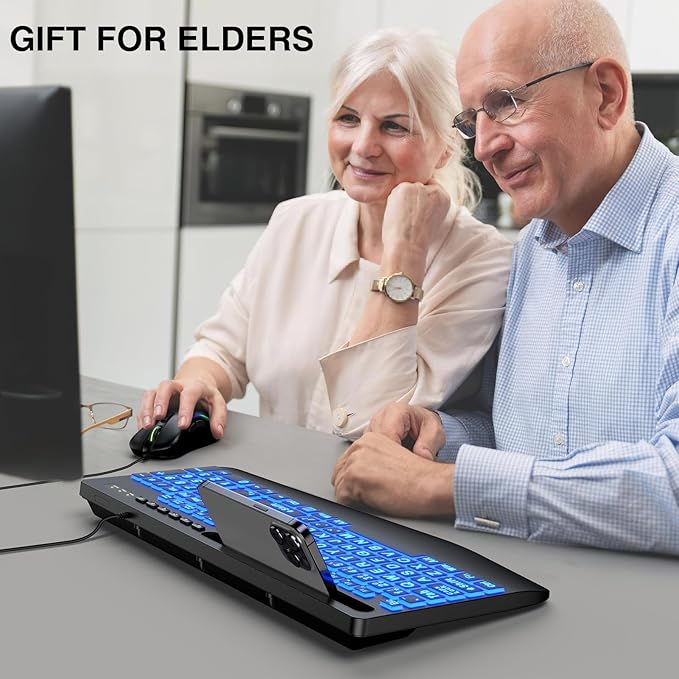 Wired Keyboard Mouse Combo - Large Print Backlit, Ergonomic Wrist Rest, 6 DPI RGB for PC/Windows - Ideal for Seniors, Students, Office and Home SABLUTE