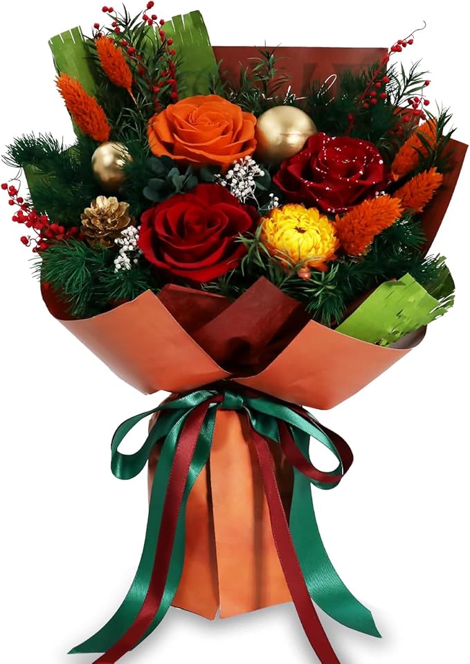 Christmas Preserved Flowers Bouquet, Real Forever Flowers as Christmas Gifts for Women, Long-Lasting Roses Bouquet Birthday Gifts for Women, Mom, Wife, Her