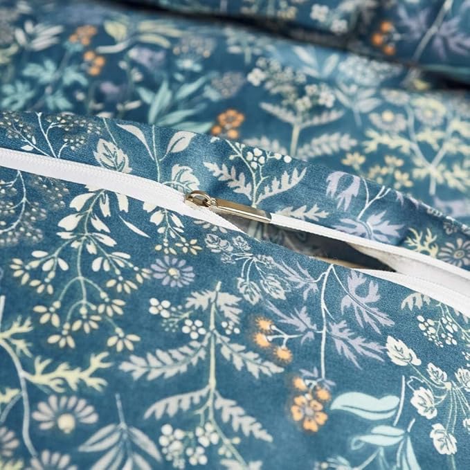Blue Floral Duvet Cover Queen Vintage Flower Pattern Duvet Cover 100% Cotton Garden Style Comforter Cover Chic Botanical Floral Bedding Sets for Girls Women 1 Queen Duvet Cover with 2 Pillowcases