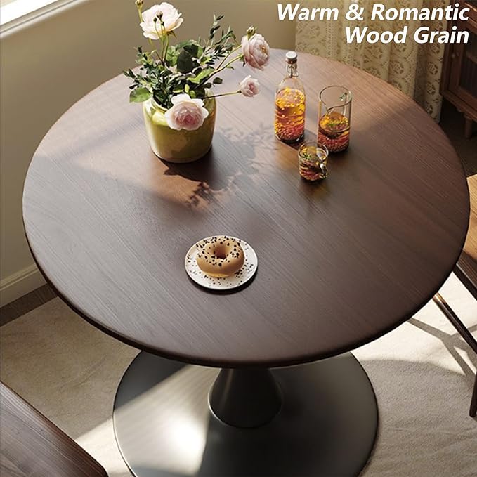 24" Tulip Table for 1-2 Persons Modern Round Dining Room Table, Mid-Century Modern Walnut Small Kitchen Table with MDF Wooden Top, Leisure Coffee Table for Living Room, Dining Room, Office