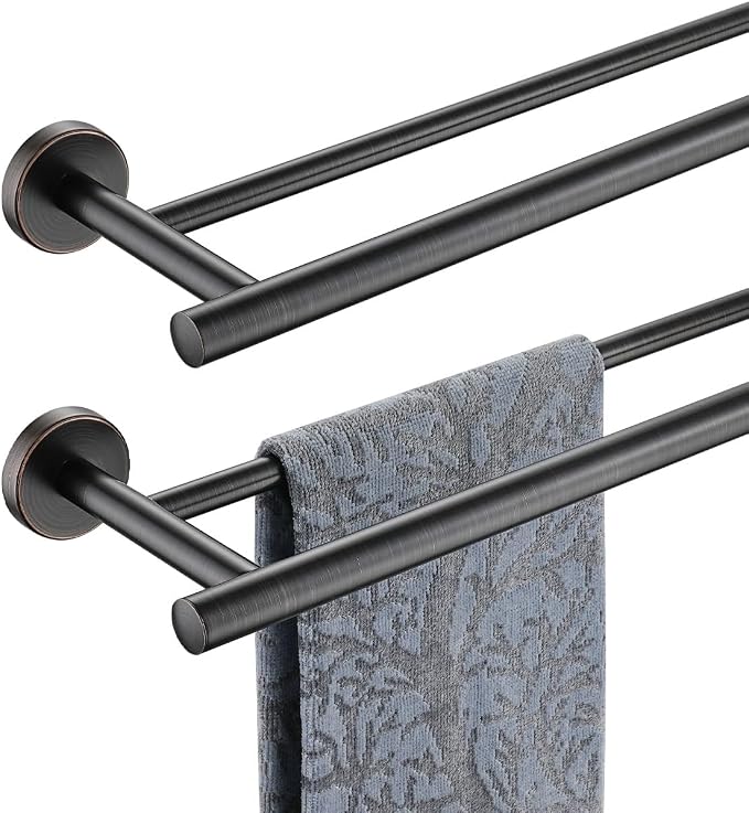 JQK Double Towel Bar, Oil Rubbed Bronze 27 Inch 304 Stainless Steel Thicken 0.8mm Bath Towel Rack for Bathroom, Towel Holder Wall Mount ORB, Useable Length 24 Inch 2 Pack, TB100L24-ORB-P2