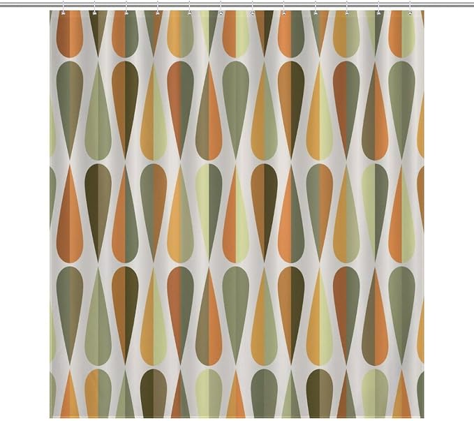 Mid Century Modern Shower Curtain,Retro Abstract Geometric Drop Shapes Art Style Shower Curtains Set for Bathroom Fabric Decorative Bath Curtain Washable Curtain Hooks, 72x72”