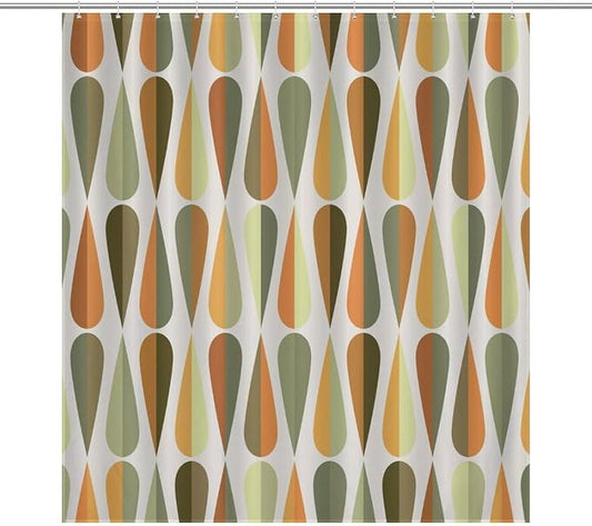 Mid Century Modern Shower Curtain,Retro Abstract Geometric Drop Shapes Art Style Shower Curtains Set for Bathroom Fabric Decorative Bath Curtain Washable Curtain Hooks, 72x72”
