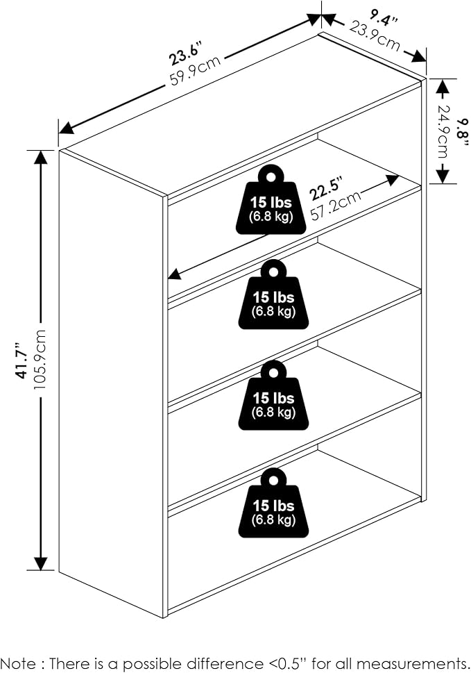 Furinno PASIR Book Shelf, 4-Tier Bookshelf, Bookcase, 9.4" x 23.6" x 41.7", for Living Room, Bedroom, Home Office, Sage Green