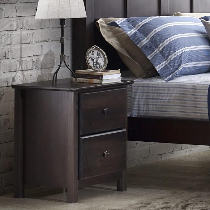 Grain Wood Furniture Shaker 2-Drawer Bedside Nightstand, Solid Wood with Expresso Finish