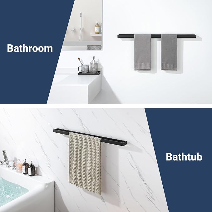 Sayayo Matte Black Towel Bar for Bathroom, 31.5 Inch Hand Towel Holder Wall Mount Square Towel Ring SUS304 Stainless Steel Towel Rack