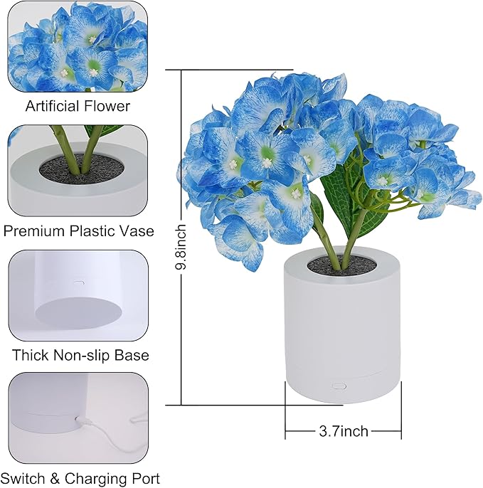 WSYEAR Blue Artificial Hydrangea LED Flower Lamp -Christmas Birthday Gifts for Women, Artificial Hydrangea Flower Table Lamp Decor for Bedroom Bar Coffee Shop Wedding