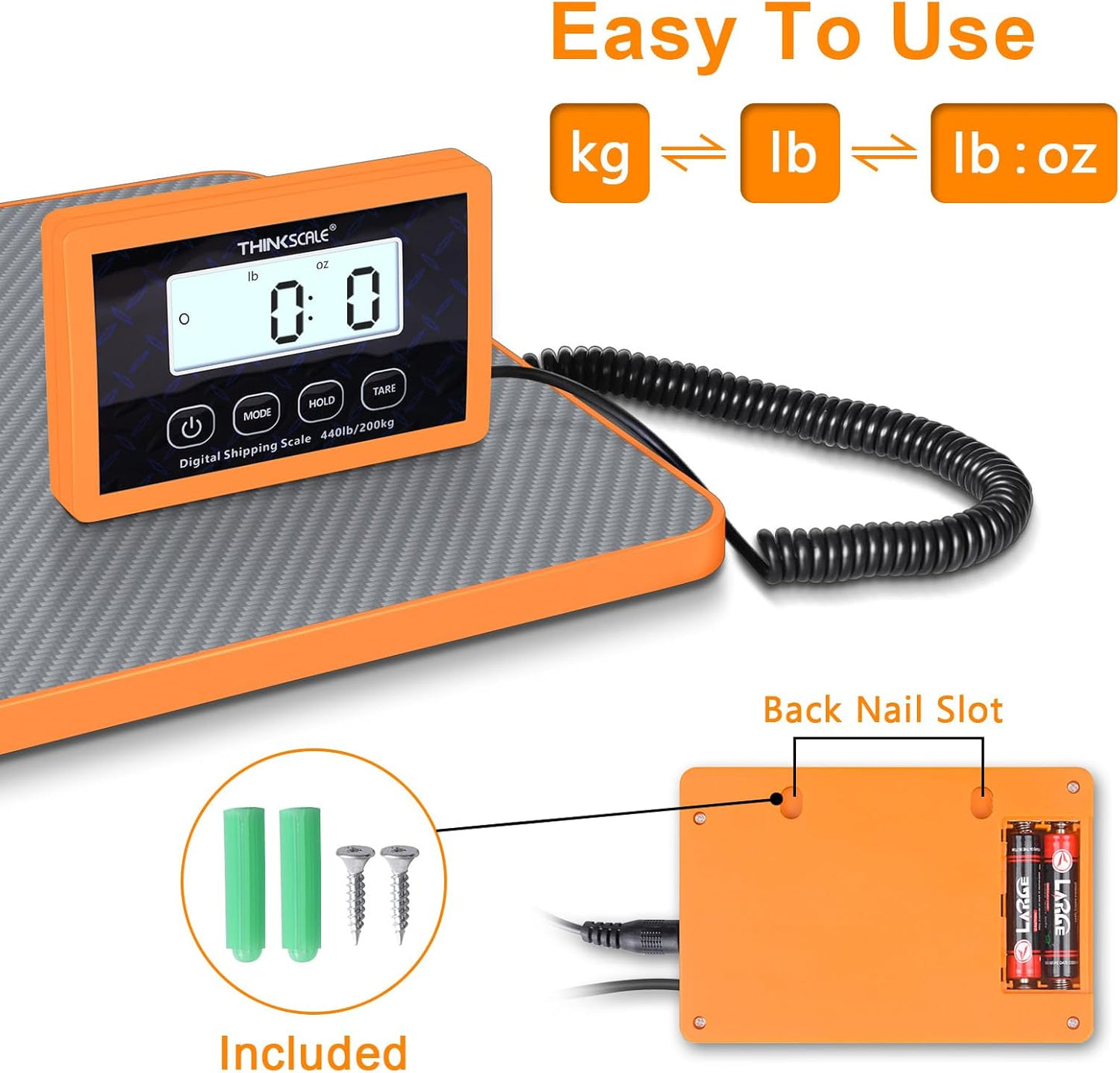 THINKSCALE Shipping Scale - 440lb Capacity Precision Postal Scale for Packages & Luggage | Battery & AC Adapter Included