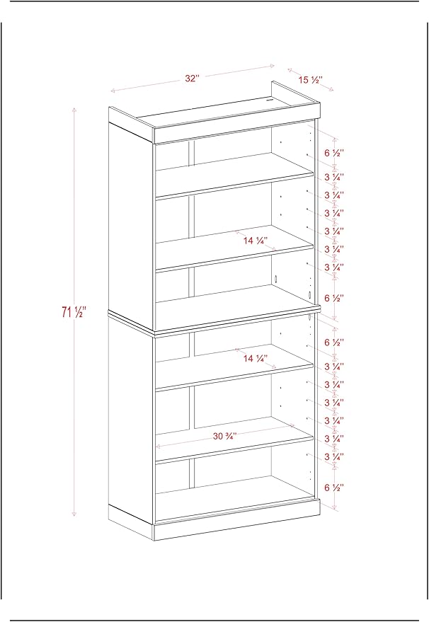 Palace Imports Solid Wood Bookcase - Stackable Modular 6-Tier Bookshelf - 71.5" Tall x 32" Wide - Beige, Open Display Shelf for Living Room, Office, Renewable 100% Eco-Friendly Wood, Made in Brazil