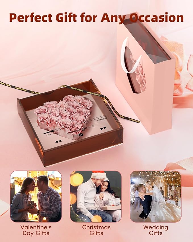Preserved Roses for Mothers Day, Handmade Forever Flowers Box for Mom, Flower Gifts for Girlfriend Wife - Wedding Anniversary Presents for Her - Birthday Gifts for Mom Grandma (Pink)