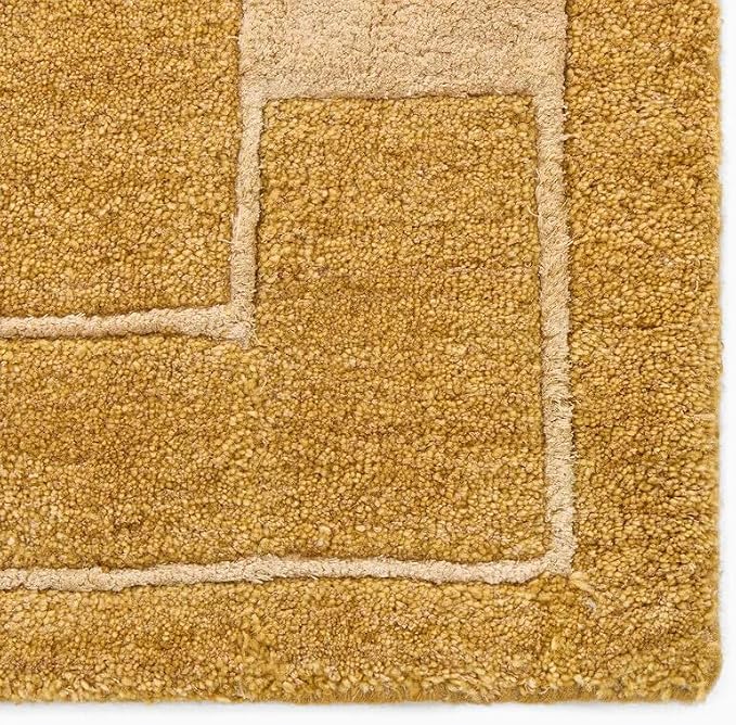 Hand Tufted Wool Area Rug, Warm Mustard Gold Solid Center with Minimal Border Design, Rectangular Modern Contemporary Carpet for Living Room, Bedroom, Dining Room