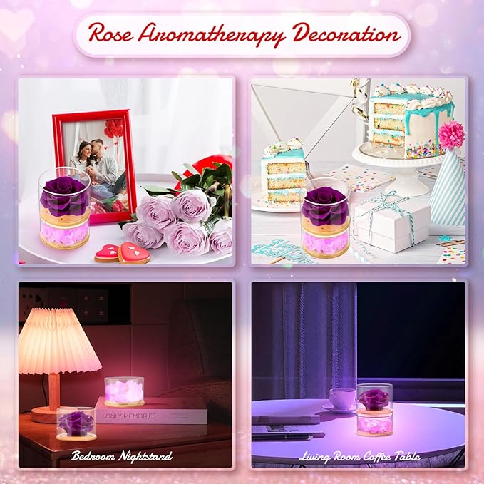 Birthday Gifts for Women,Christmas Women Gifts,Preserved Purple Rose with Lights, Preserved Flower Aromatherapy Rose Gifts for Women,Mom,Girlfriend,Wife Gifts for Christmas Valentines Day Birthday